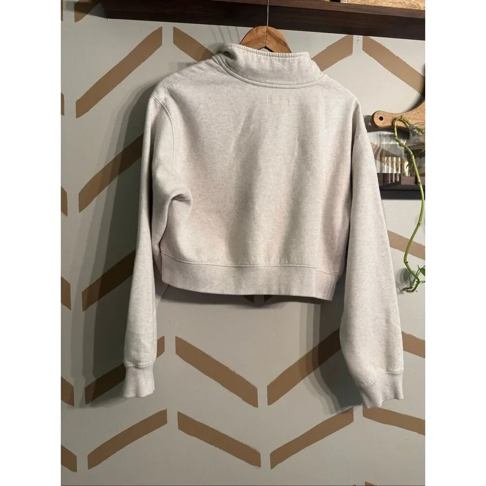 BP Heather Gray Long‎ Sleeve Mock Neck Half Zip Cropped Sweatshirt Size Large